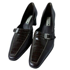 Brighton Brown Leather Heels • Croc-Embossed • Size 10M • EUC